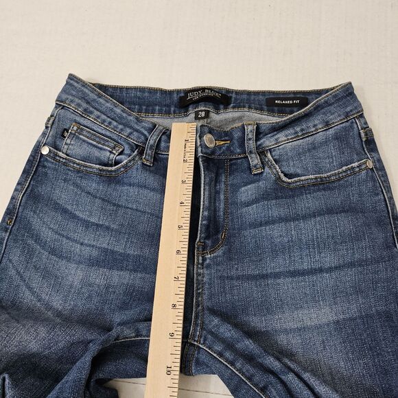 Judy Blue Jeans Womens 28 Blue Relaxed Fit‎ Mid Rise Dark Wash Stretch Straight - Picture 10 of 11